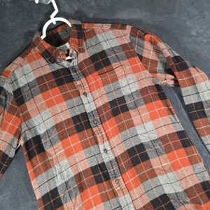 Croft & Barrow Flannel Shirt Plaid Button Up Long‎ Sleeve Orange Gray Black S
